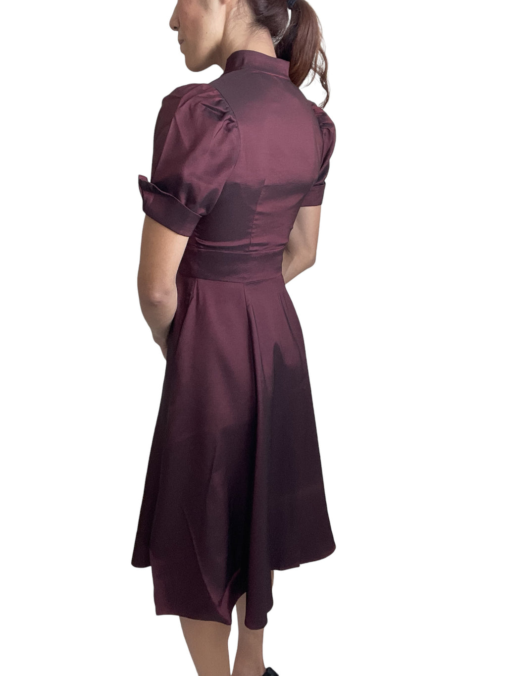 Vintage inspired Queen of Hearts Two Tone Burgundy and Black Satin Dress - Skelapparel