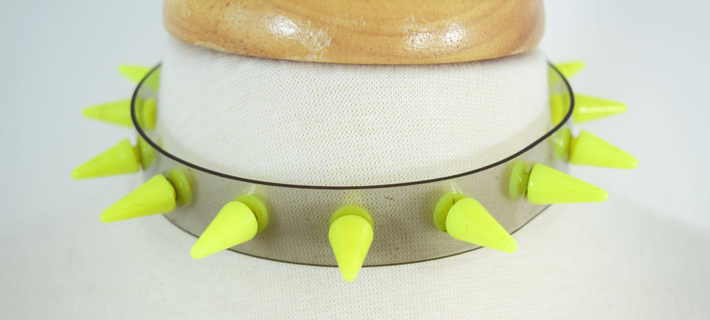Punk Rave Transparent Clear Neon PVC Spiked Collar Choker Necklace
