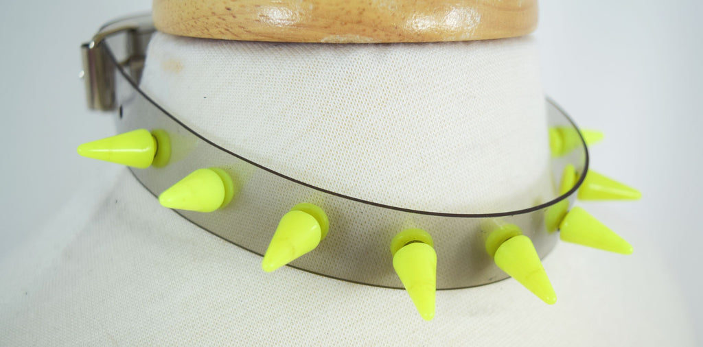 Punk Rave Transparent Clear Neon PVC Spiked Collar Choker Necklace