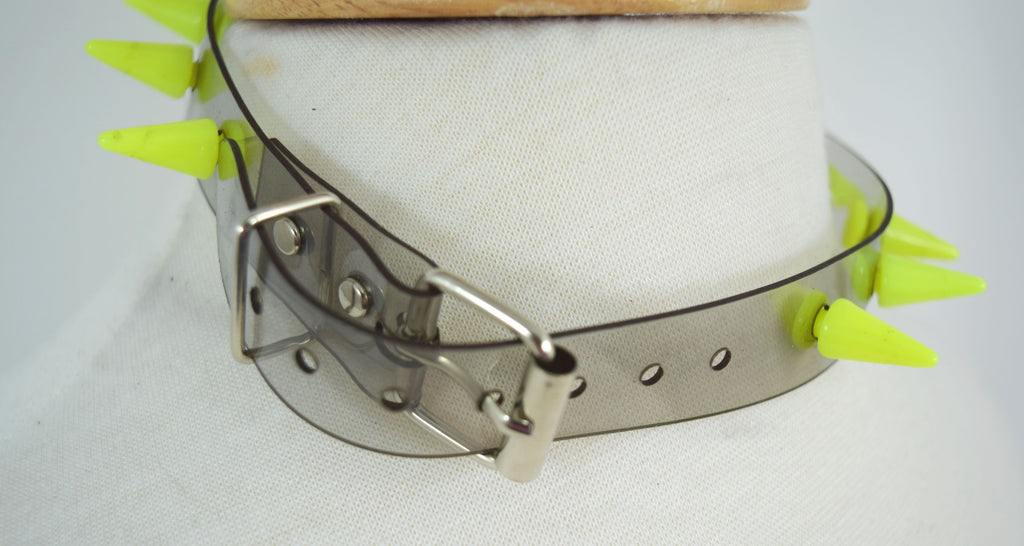 Punk Rave Transparent Clear Neon PVC Spiked Collar Choker Necklace