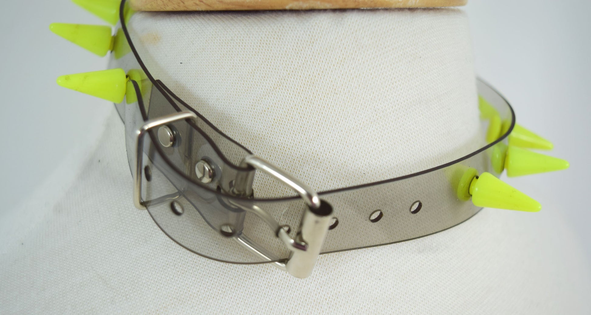 Punk Rave Transparent Clear Neon PVC Spiked Collar Choker Necklace