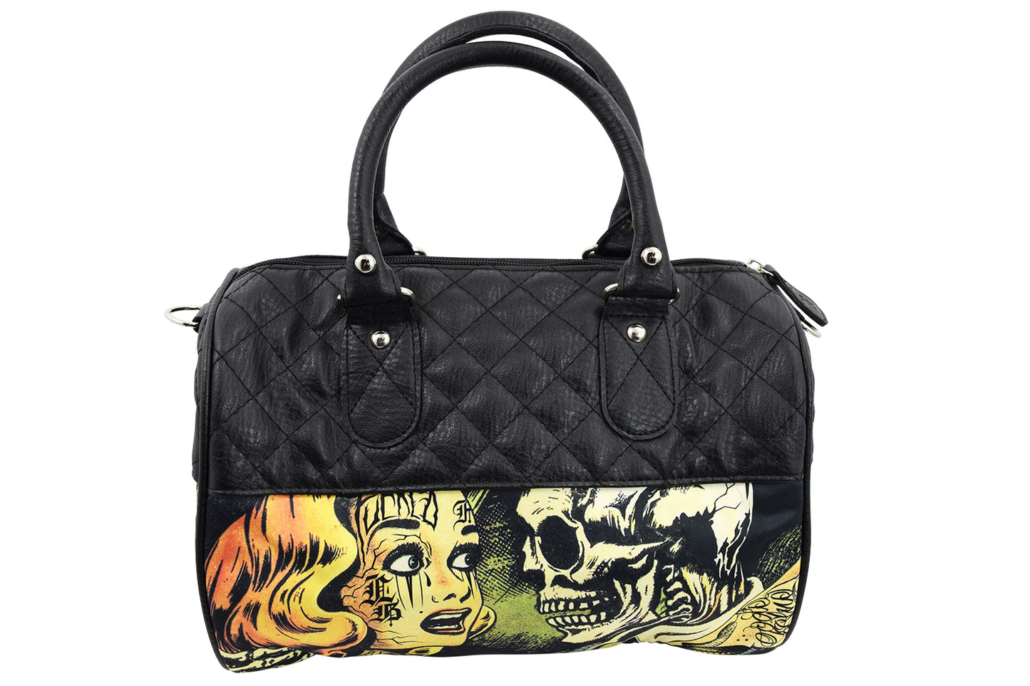 Horror B Movie Cartoon Small Satchel Purse Crossbody Bag, Faux Leather, Vintage-Inspired Print