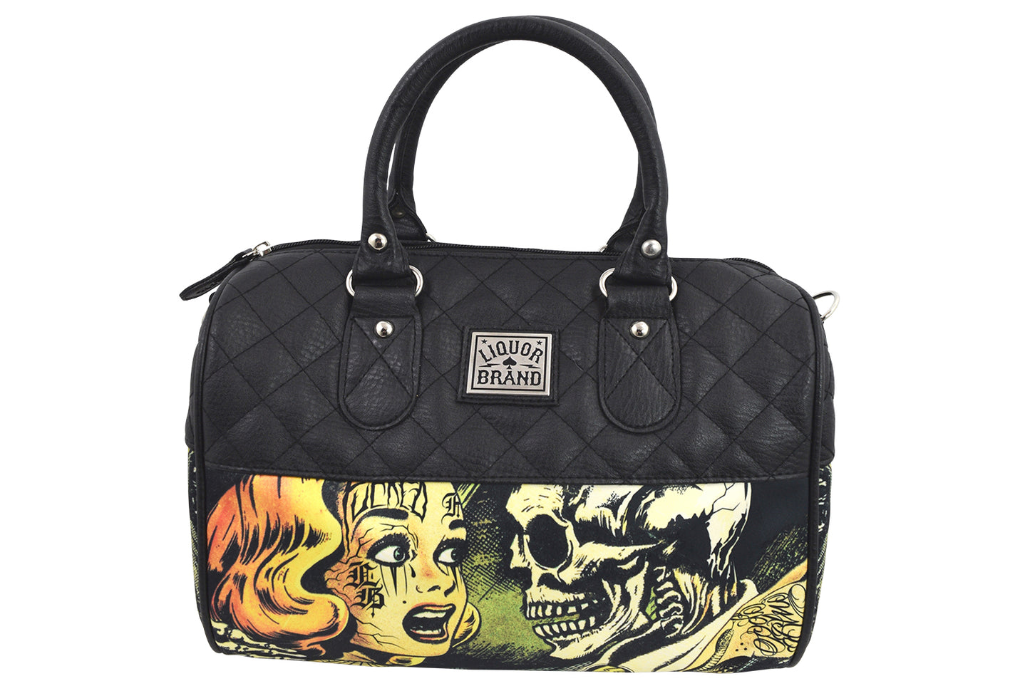 Horror B Movie Cartoon Small Satchel Purse Crossbody Bag, Faux Leather, Vintage-Inspired Print