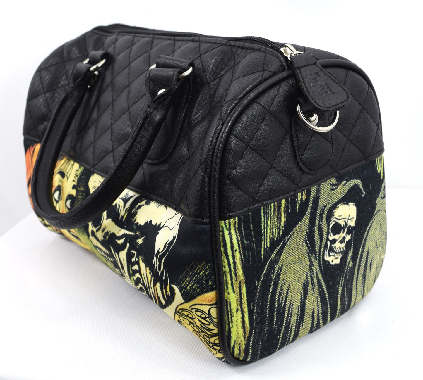 Horror B Movie Cartoon Small Satchel Purse Crossbody Bag, Faux Leather, Vintage-Inspired Print