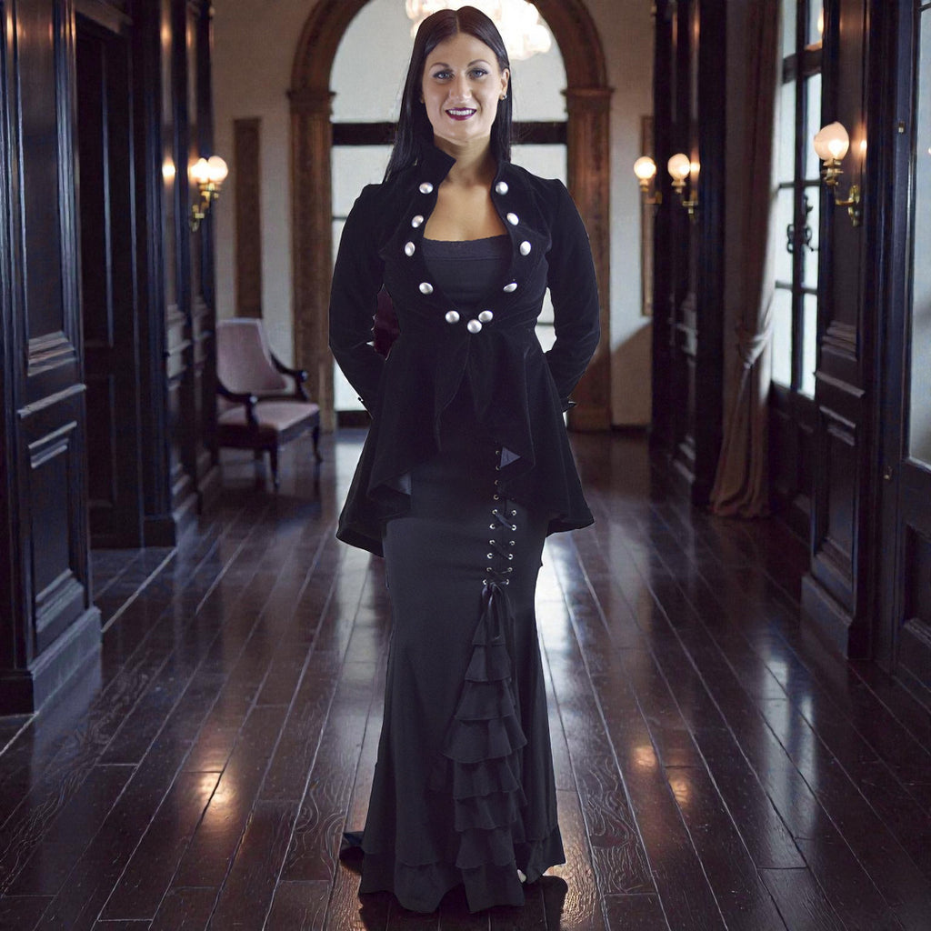 Gothic Velvet Military Jacket – Renaissance Romantic Asymmetrical Coat - Skelapparel
