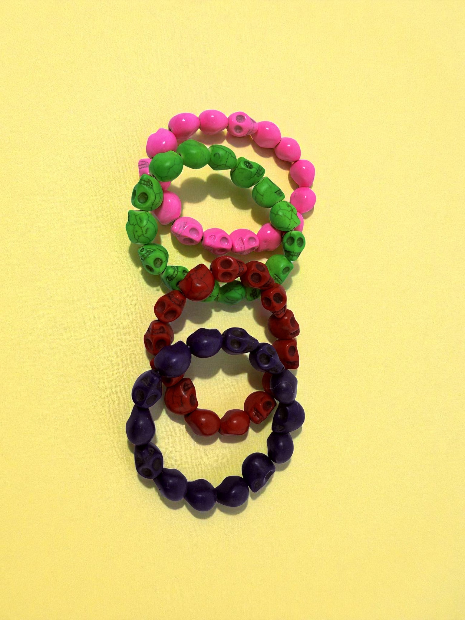 Skull beads Stretch Stackable Bracelet, Skull Bracelet Colorful Synthetic Turquoise Skeleton Bracelet