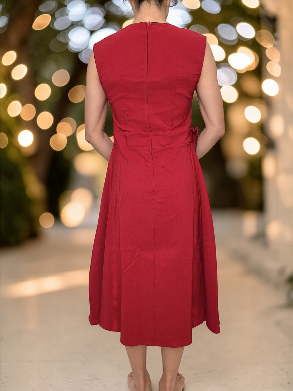 Red Retro Midi Dress Rockabilly Vintage Pinup Party Wedding Guest Bow - Skelapparel