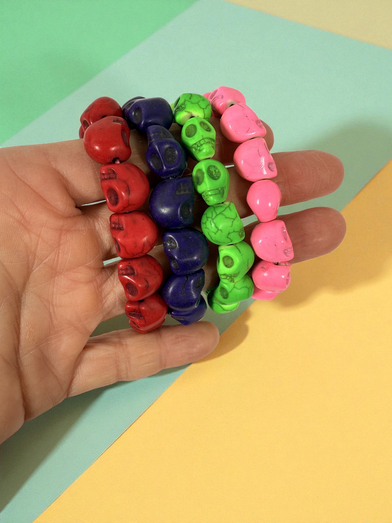 Skull beads Stretch Stackable Bracelet, Skull Bracelet Colorful Synthetic Turquoise Skeleton Bracelet