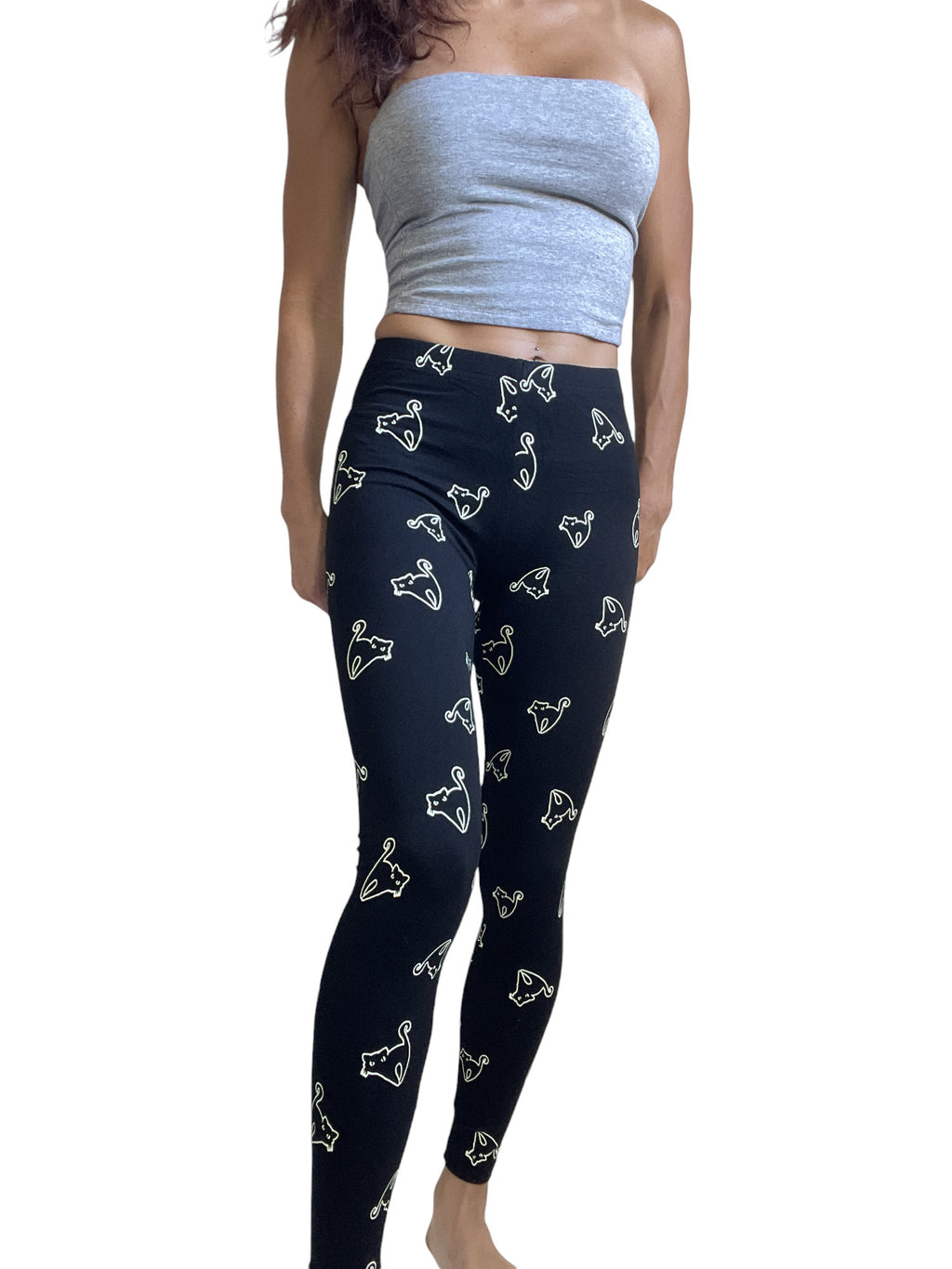 Lost Queen Halloween Scary Black Cat Print Leggings - Skelapparel