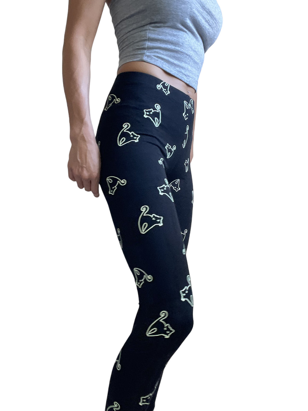 Lost Queen Halloween Scary Black Cat Print Leggings - Skelapparel
