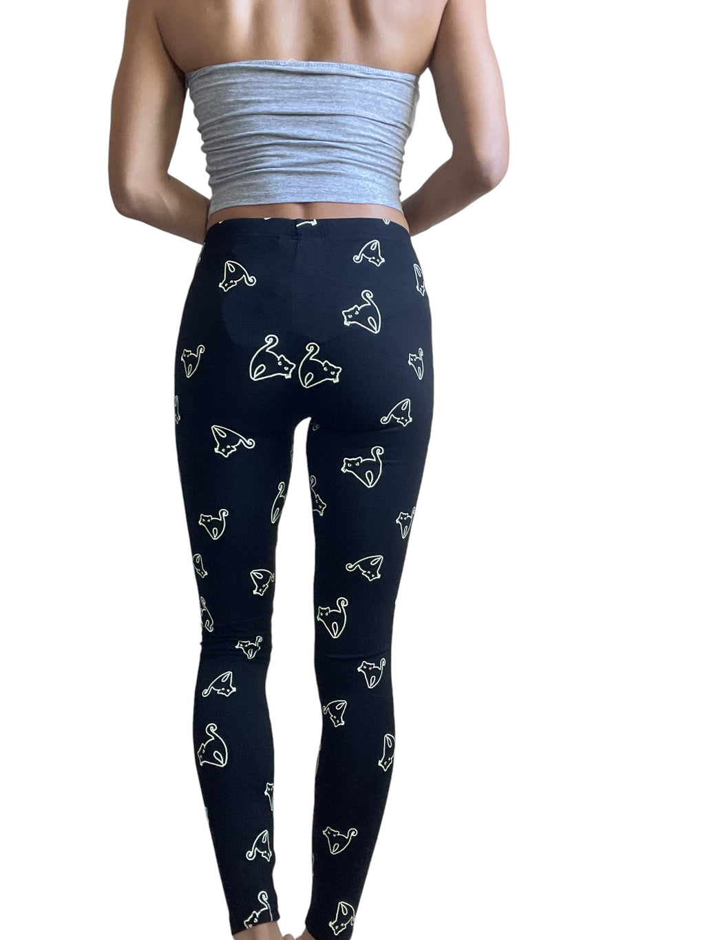 Lost Queen Halloween Scary Black Cat Print Leggings - Skelapparel