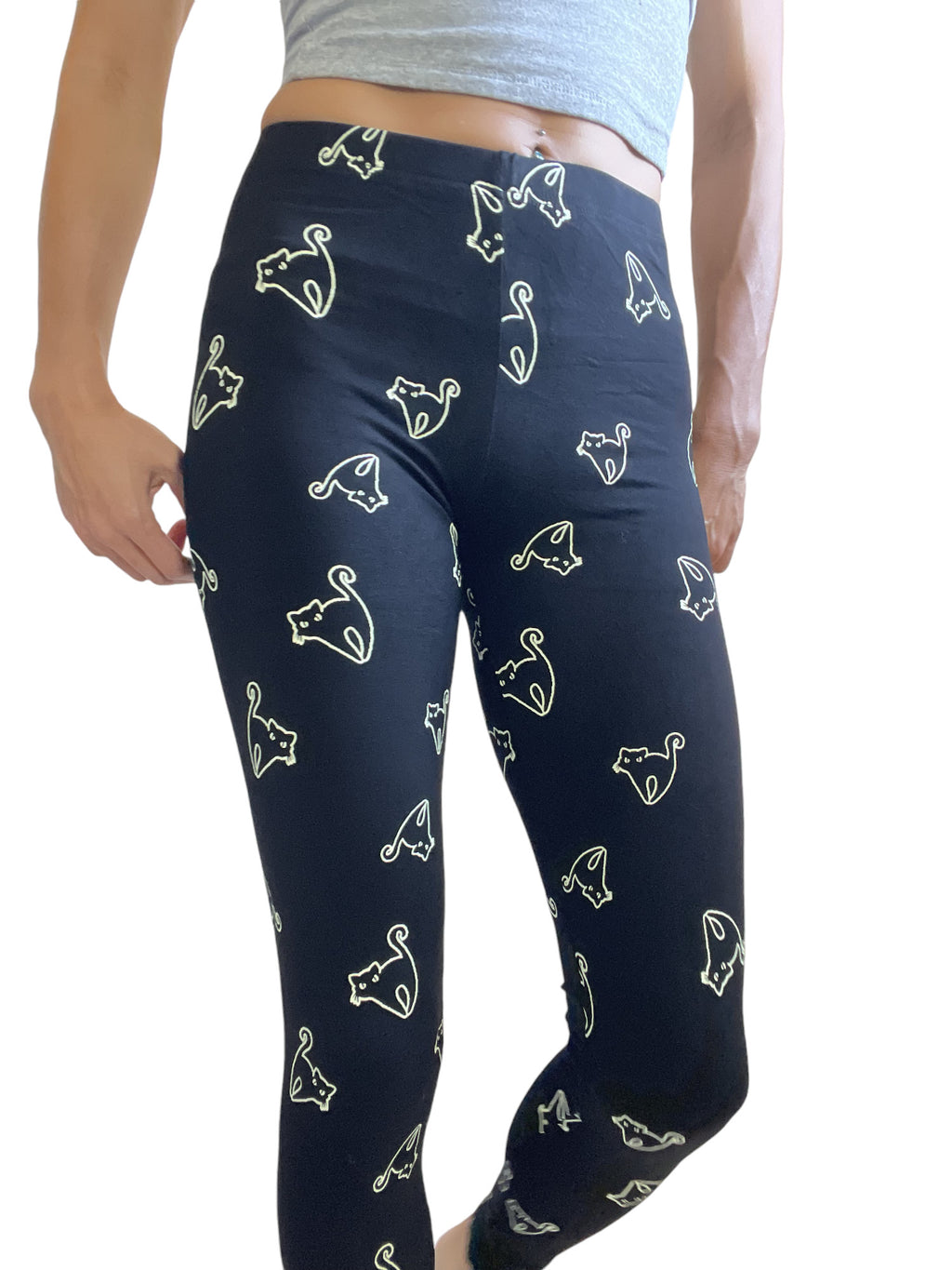 Lost Queen Halloween Scary Black Cat Print Leggings - Skelapparel