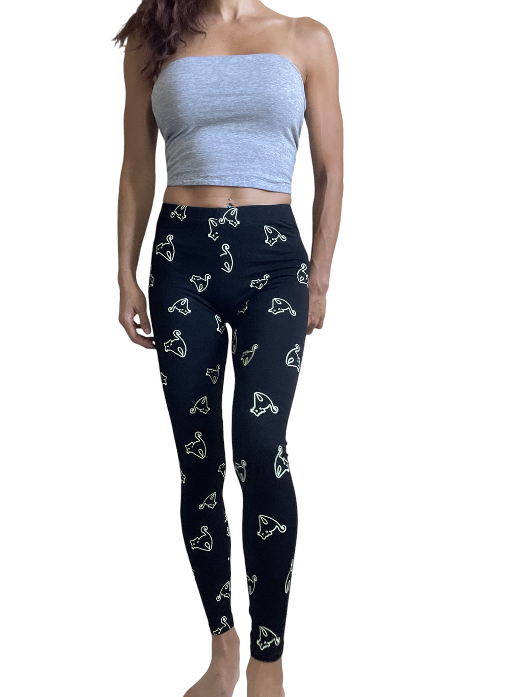 Lost Queen Halloween Scary Black Cat Print Leggings - Skelapparel