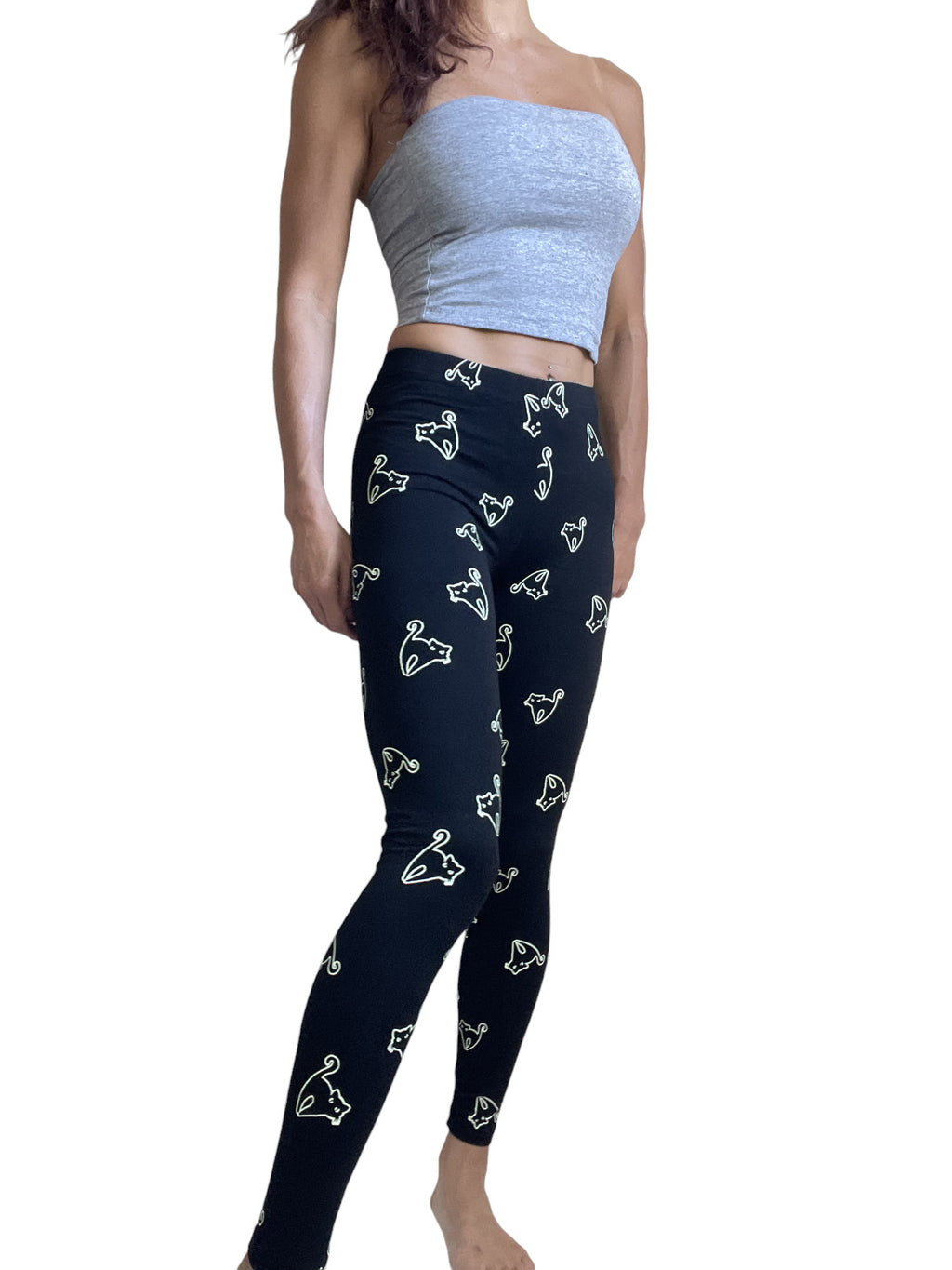 Lost Queen Halloween Scary Black Cat Print Leggings - Skelapparel