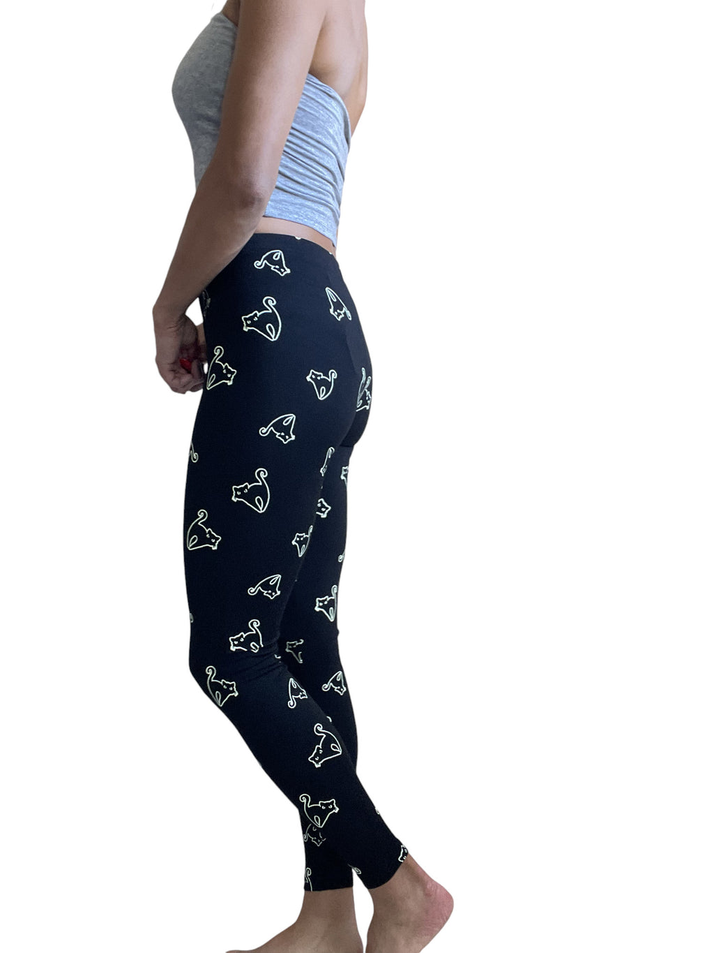 Lost Queen Halloween Scary Black Cat Print Leggings - Skelapparel