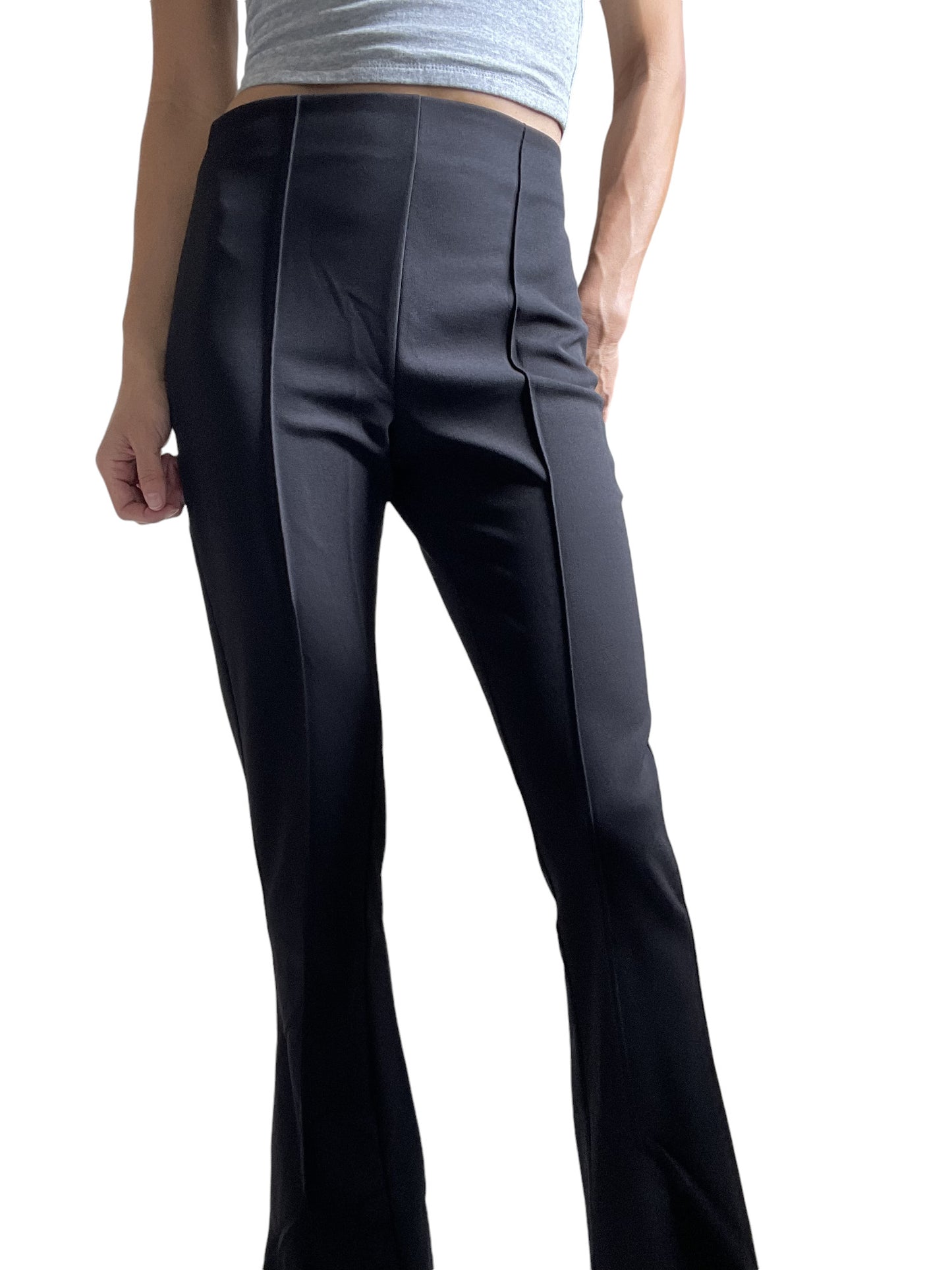 Women's Black Dressy Work Office Stretchy Slim high waisted flared pants