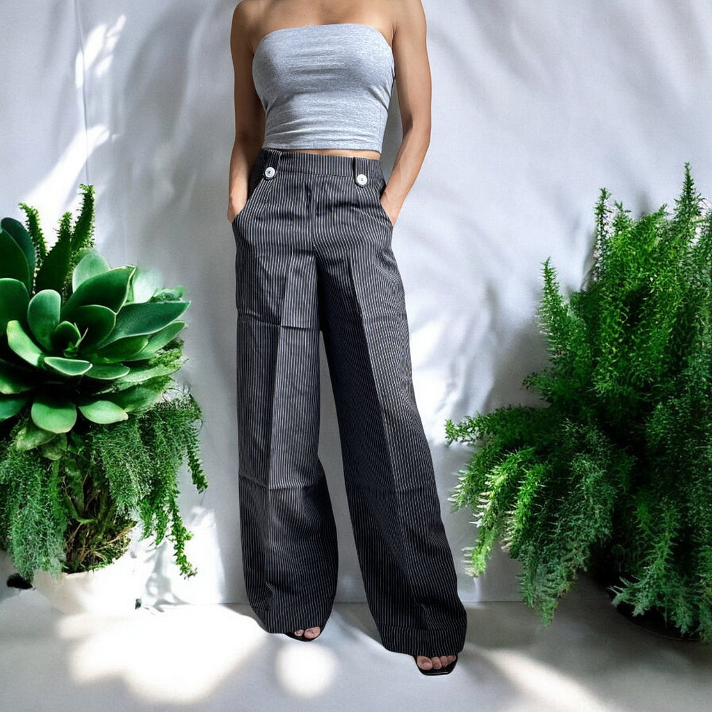 Dancing Days Vintage Retro 50's High Waist Wide Leg Pinstripe Pants - Skelapparel