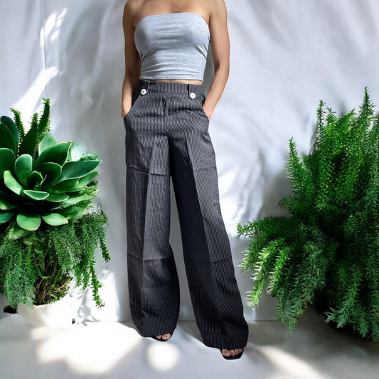 Dancing Days Vintage Retro 50's High Waist Wide Leg Pinstripe Pants - Skelapparel