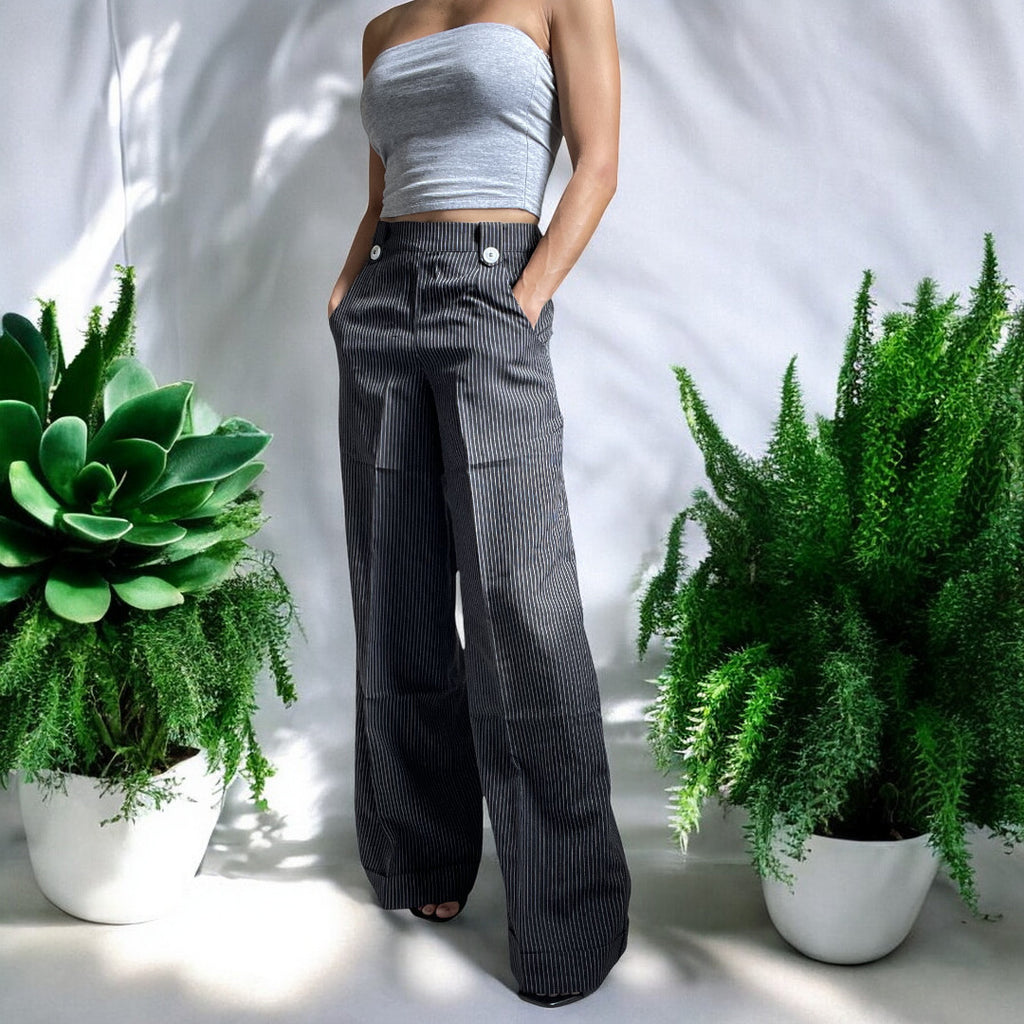 Dancing Days Vintage Retro 50's High Waist Wide Leg Pinstripe Pants - Skelapparel