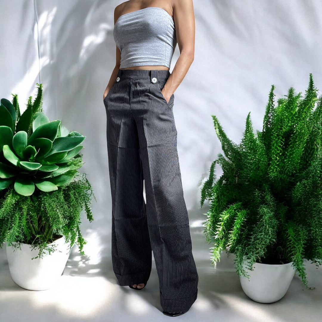 Dancing Days Vintage Retro 50's High Waist Wide Leg Pinstripe Pants - Skelapparel
