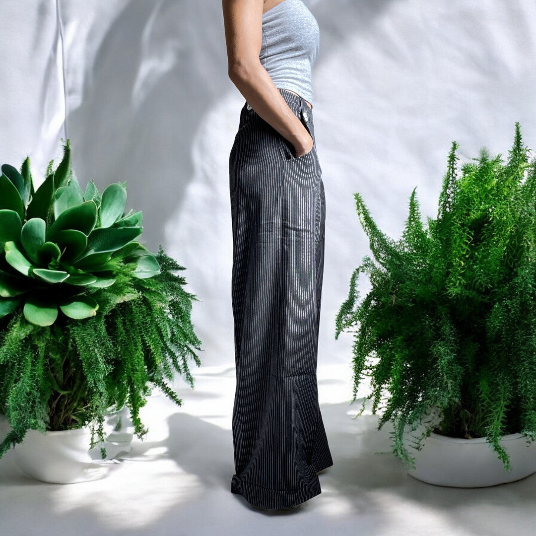Dancing Days Vintage Retro 50's High Waist Wide Leg Pinstripe Pants - Skelapparel