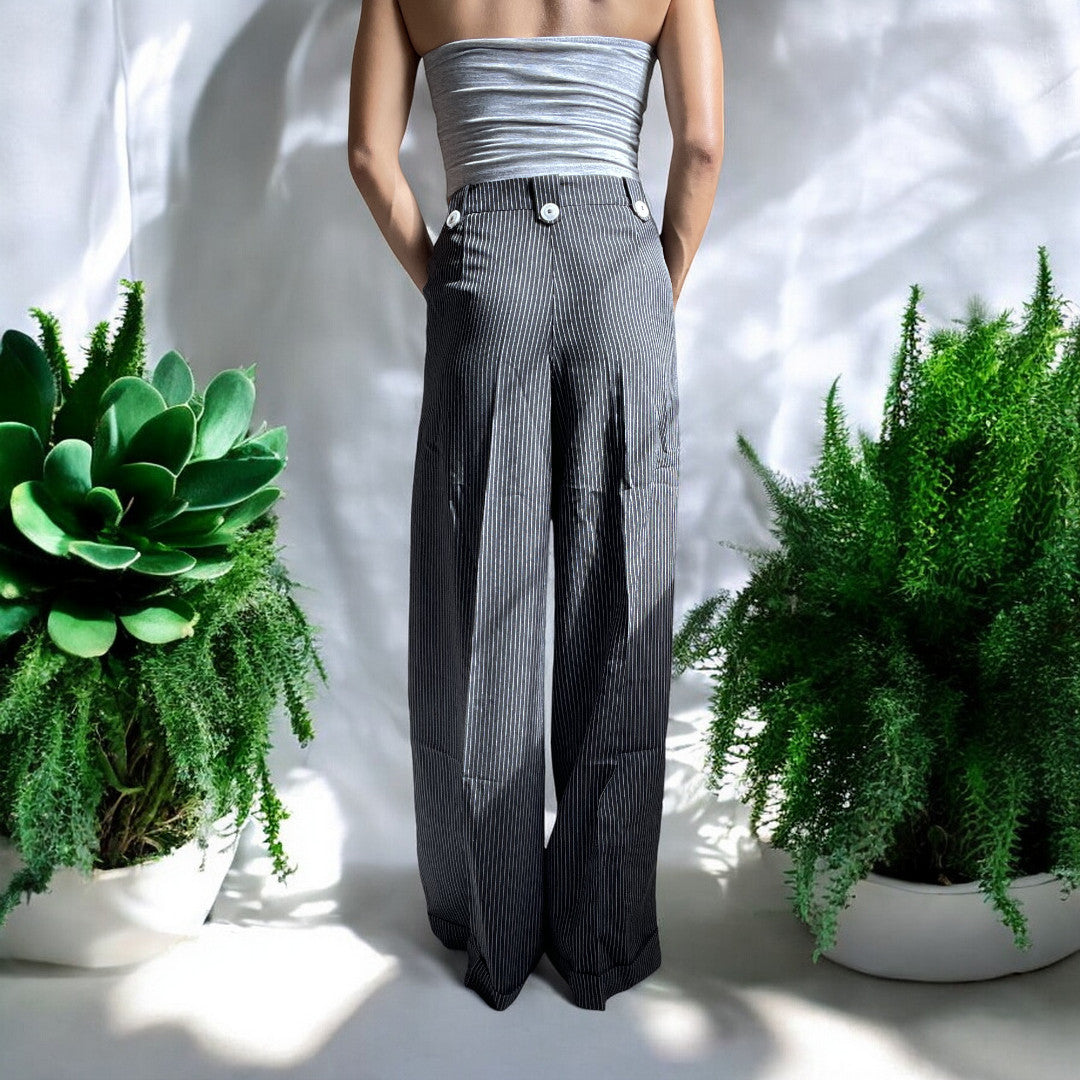 Dancing Days Vintage Retro 50's High Waist Wide Leg Pinstripe Pants - Skelapparel