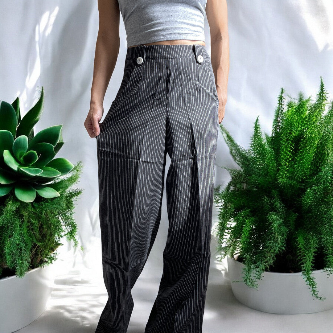 Dancing Days Vintage Retro 50's High Waist Wide Leg Pinstripe Pants - Skelapparel