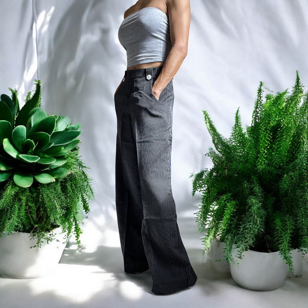 Dancing Days Vintage Retro 50's High Waist Wide Leg Pinstripe Pants - Skelapparel