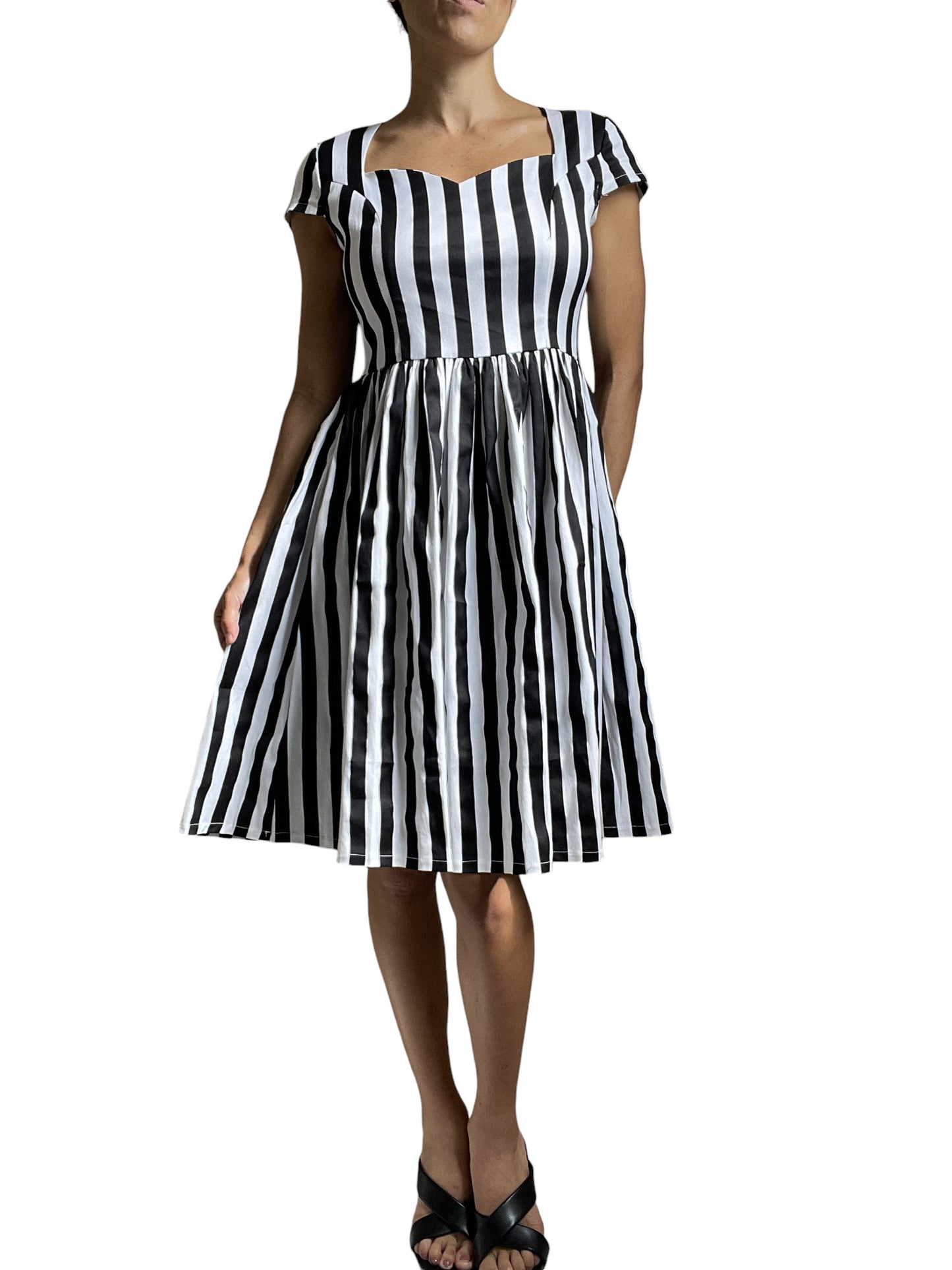 Lost Queen Beetlejuice Black and White Striped Night Circus Dress