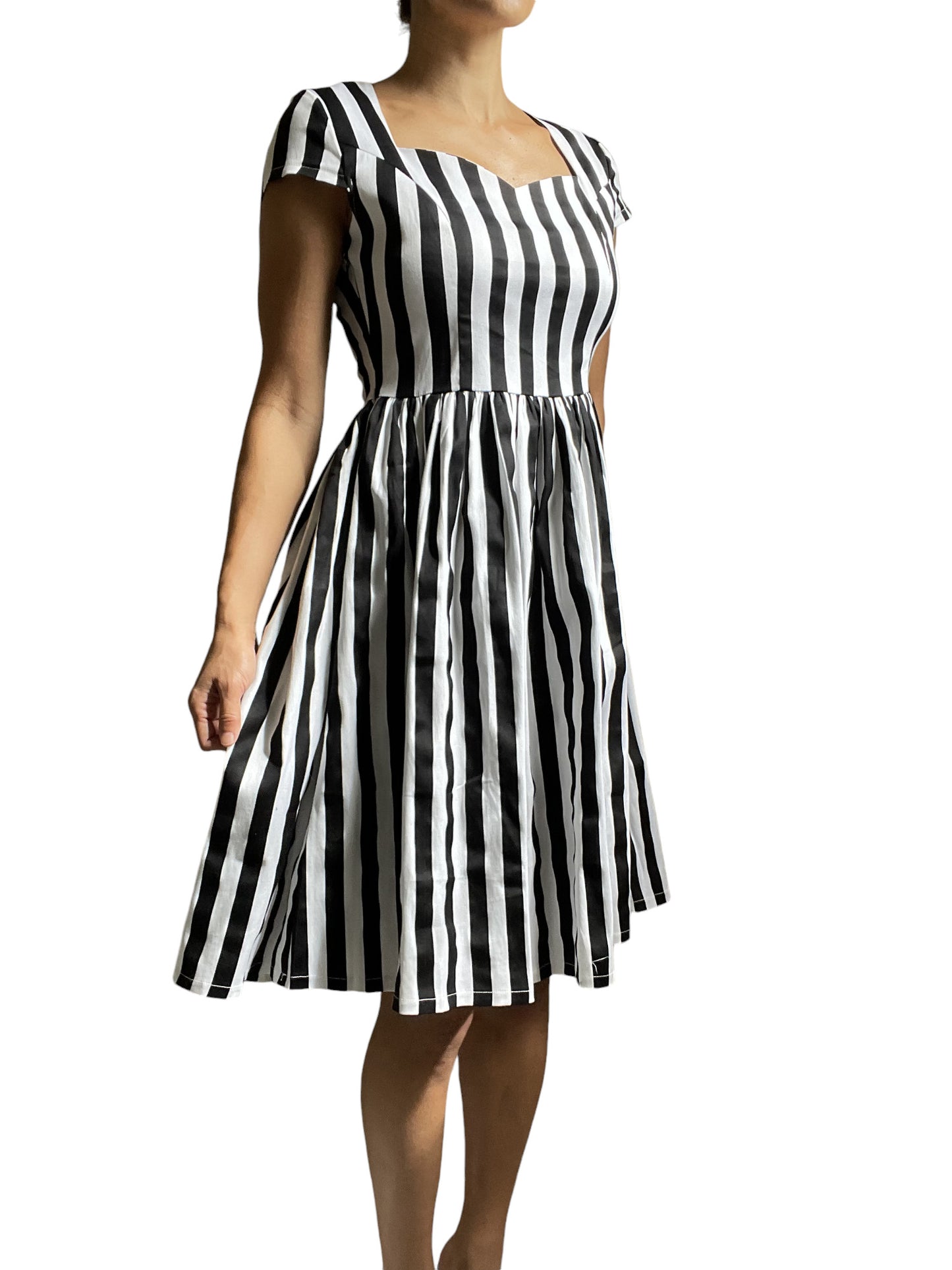 Lost Queen Beetlejuice Black and White Striped Night Circus Dress