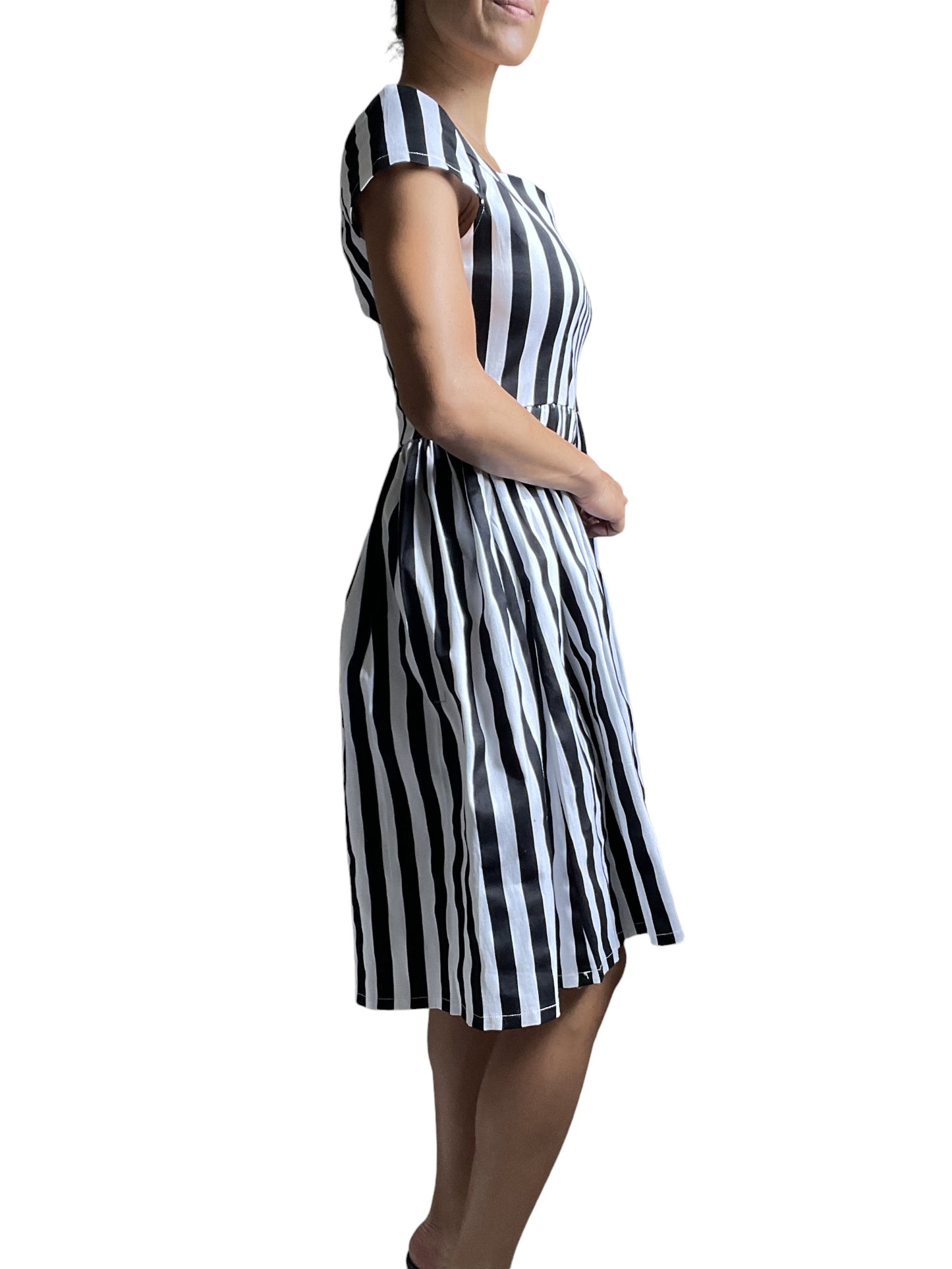 Lost Queen Beetlejuice Black and White Striped Night Circus Dress
