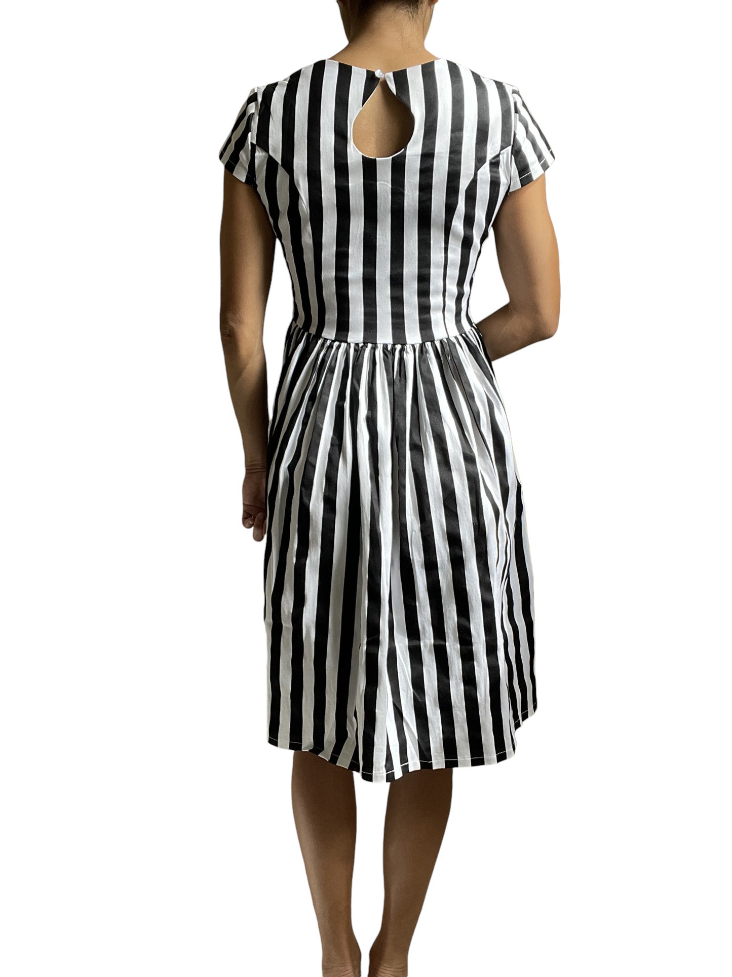 Lost Queen Beetlejuice Black and White Striped Night Circus Dress