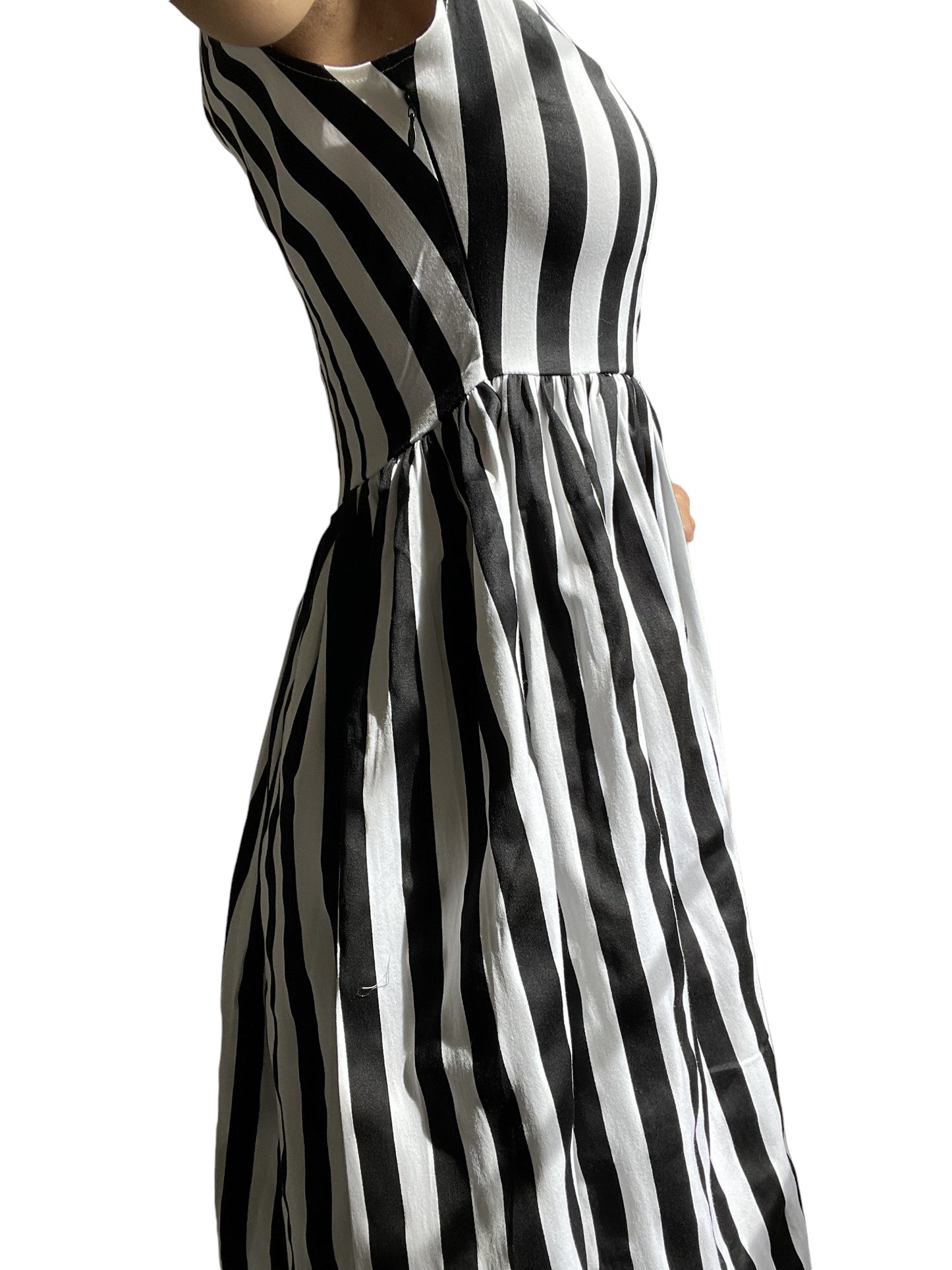 Lost Queen Beetlejuice Black and White Striped Night Circus Dress