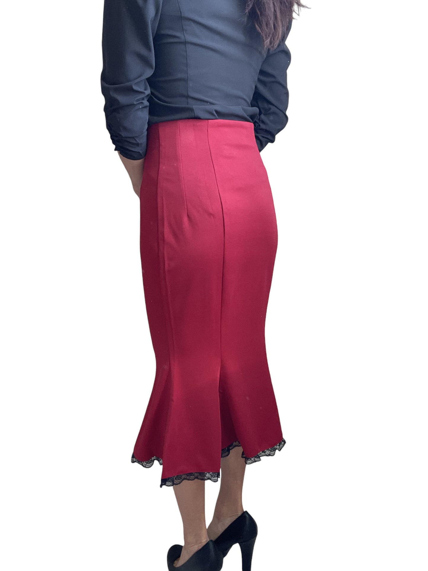 Vintage Style Retro Sailor Double Button Red Peplum Pencil Midi Skirt - 1950s Red High Waist Wiggle Skirt Plus size