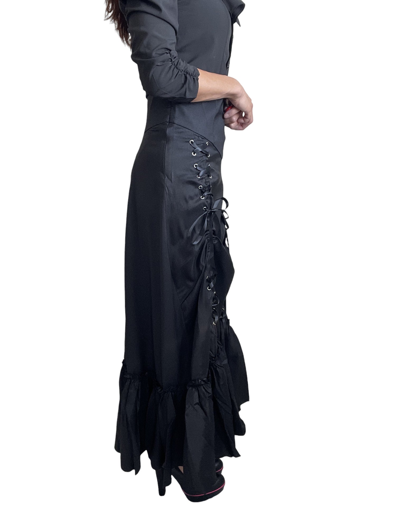 Gothic Victorian Steampunk 3-Way Black Corset Maxi Gown Skirt Long Adjustable - Skelapparel
