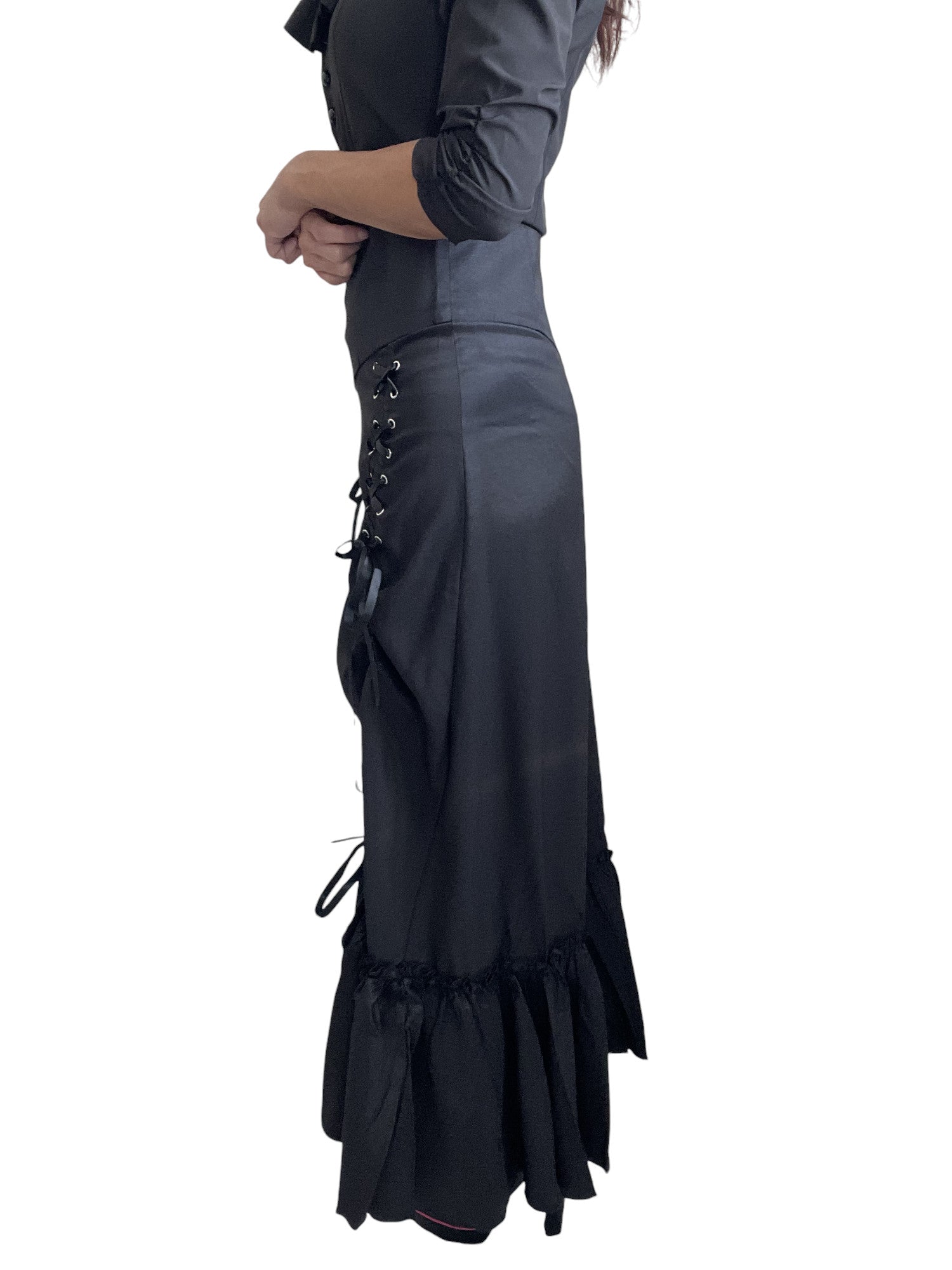 Gothic Victorian Steampunk 3-Way Black Corset Maxi Gown Skirt Long Adjustable - Skelapparel