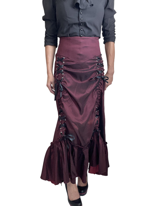 Gothic Victorian Steampunk Burgundy Long Maxi 3-way Corset Gown Skirt - Renaissance Skirt BURGUNDY