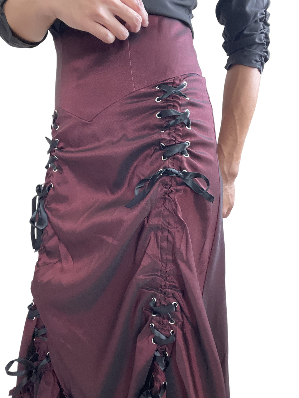 Gothic Victorian Steampunk Burgundy Long Maxi 3-way Corset Gown Skirt - Renaissance Skirt BURGUNDY - Skelapparel