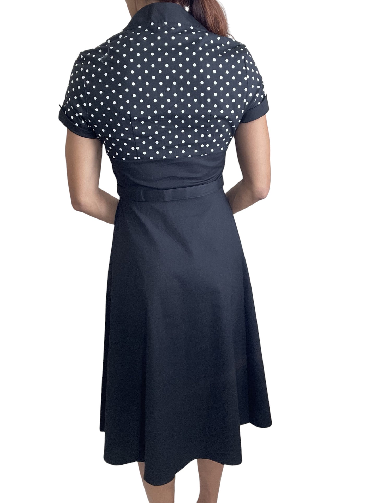 60s Vintage Retro Polka Dot Flare Party Dress – Two-Tone High Waist, Plus Sizes Available