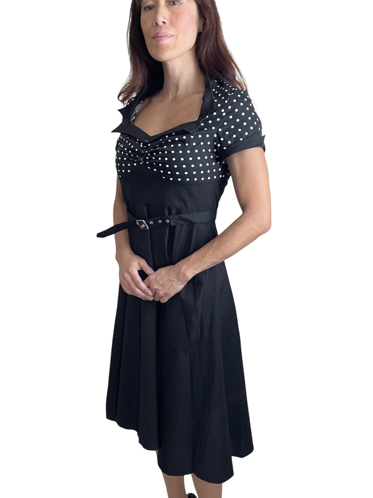 60s Vintage Retro Polka Dot Flare Party Dress – Two-Tone High Waist, Plus Sizes Available