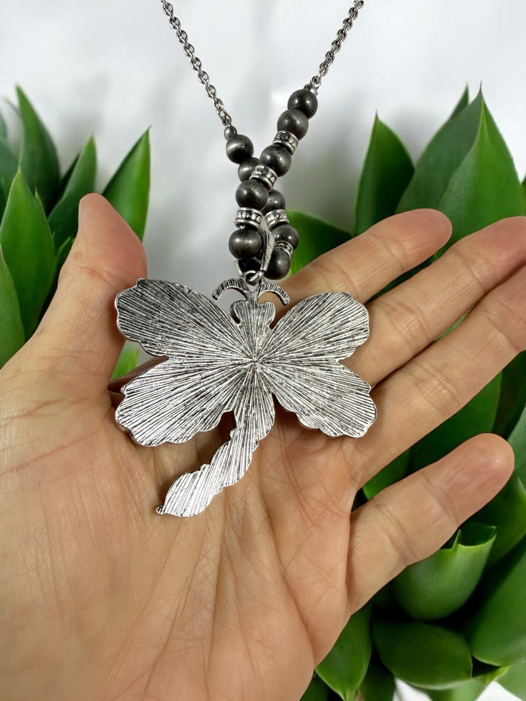 Dragonfly Necklace Earring Set Silver Tone Howlite Faux Turquoise Nature Gift