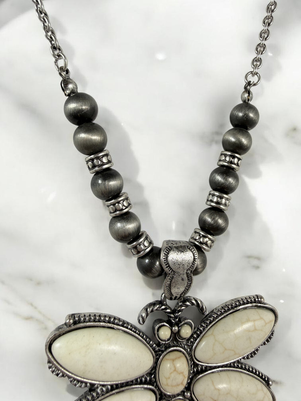 Dragonfly Necklace Earring Set Silver Tone Howlite Faux Turquoise Nature Gift