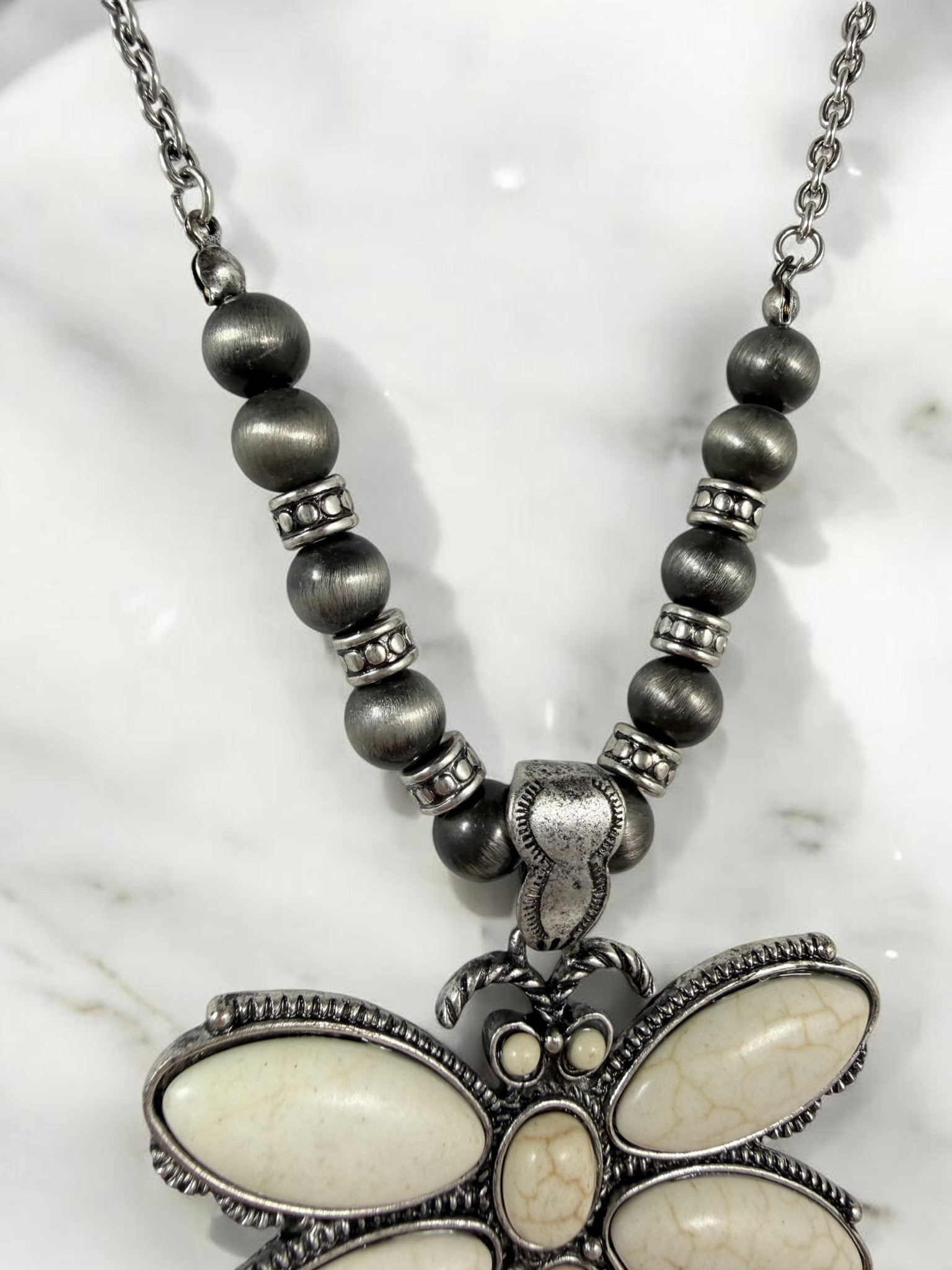 Dragonfly Necklace Earring Set Silver Tone Howlite Faux Turquoise Nature Gift