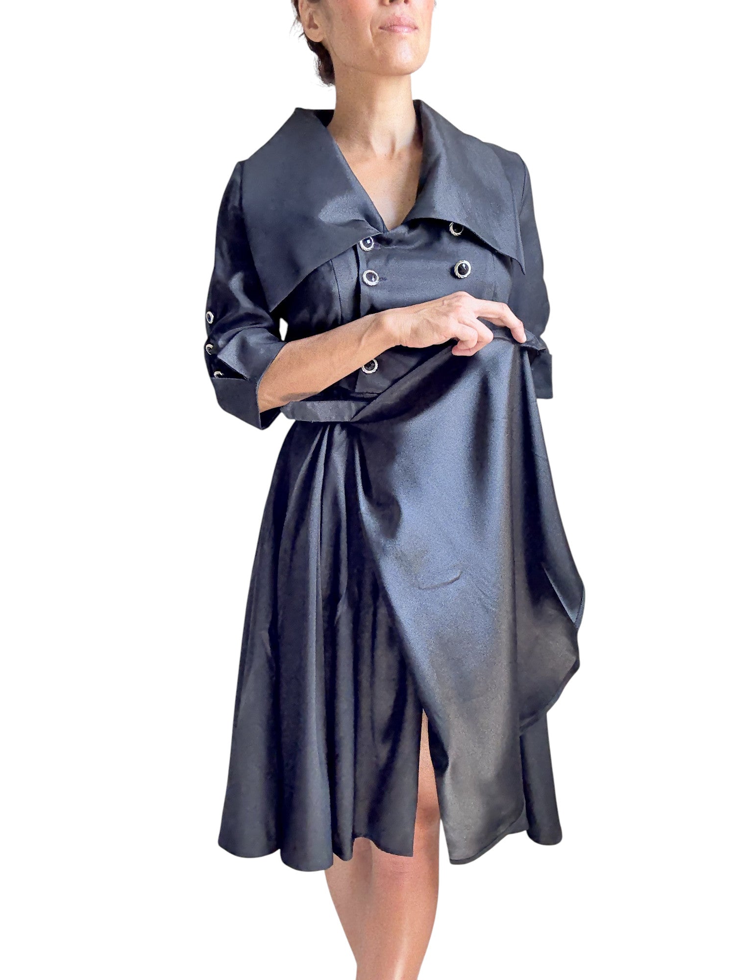 Gothic Steampunk Black Belted Military Style Swing Dress - Skelapparel