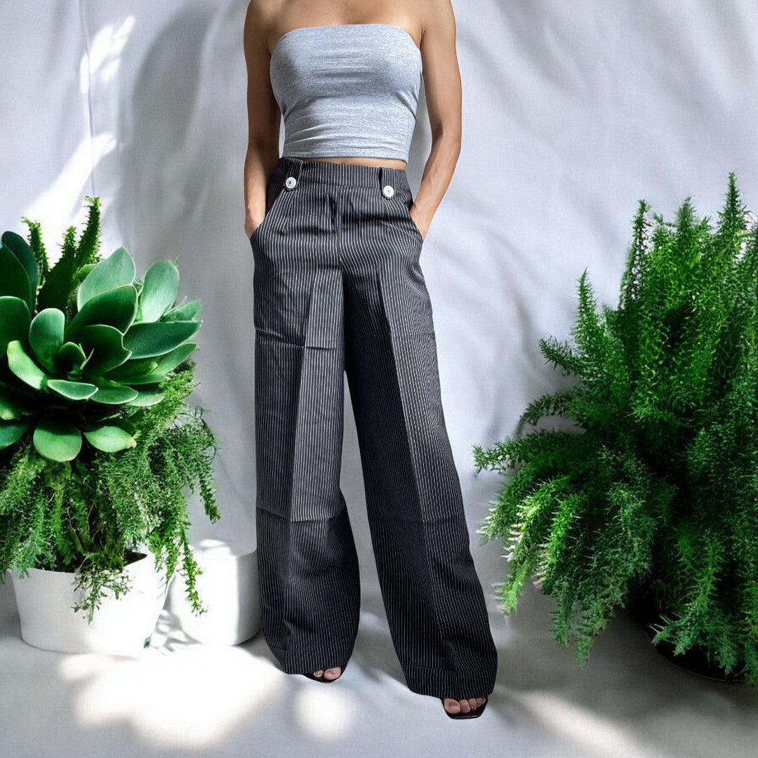 Dancing Days Vintage Retro 50's High Waist Wide Leg Pinstripe Pants - Skelapparel