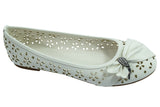 Accessories Women's Dress White Faux Leather Floral Cutout Round Toe Ballet Flats Shoes with bow