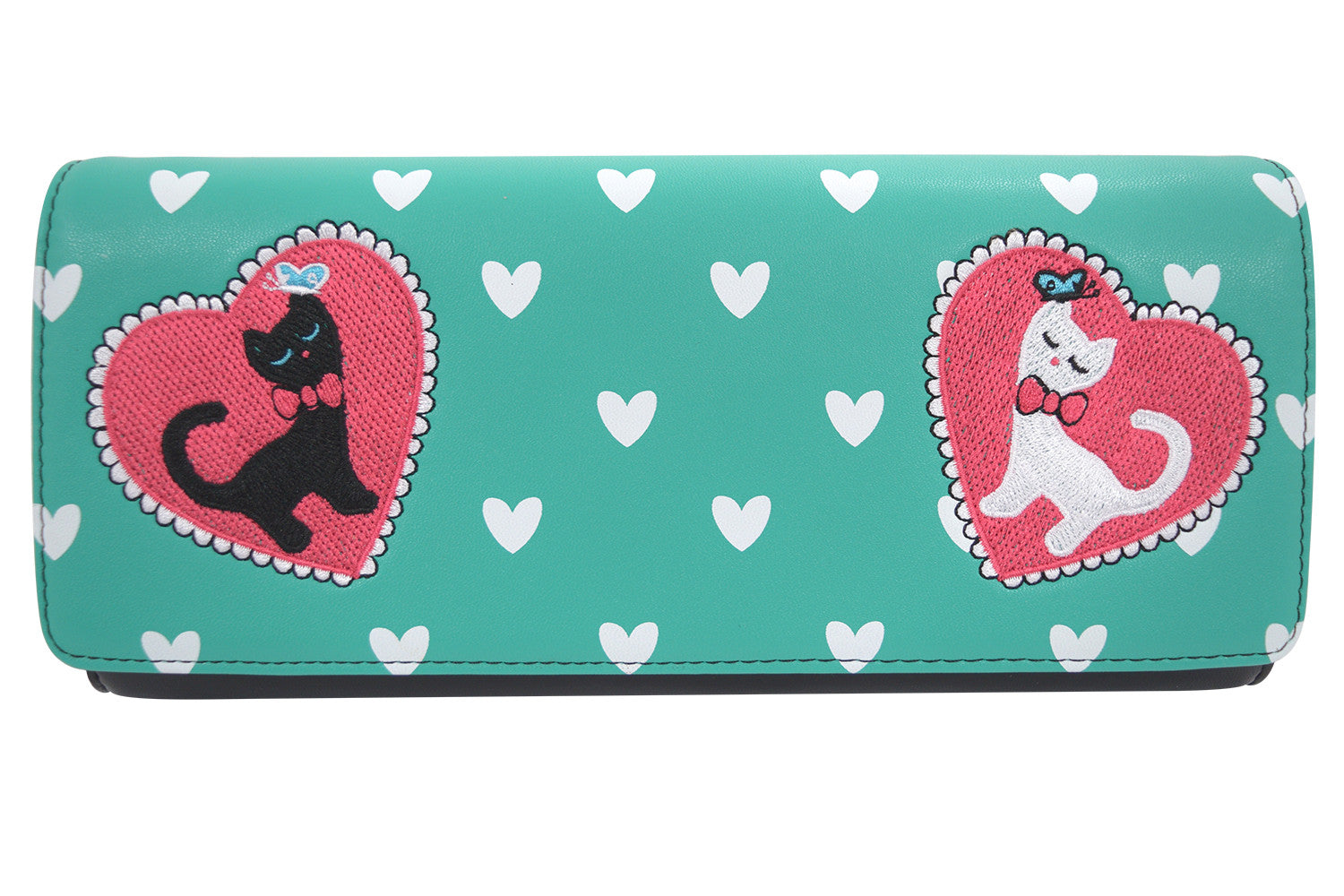 Accessories Mint green 60's Retro Kitty Love Large Mint Green Clutch Wallet Crossbody Purse