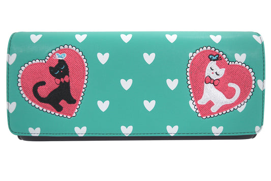 Accessories Mint green 60's Retro Kitty Love Large Mint Green Clutch Wallet Crossbody Purse