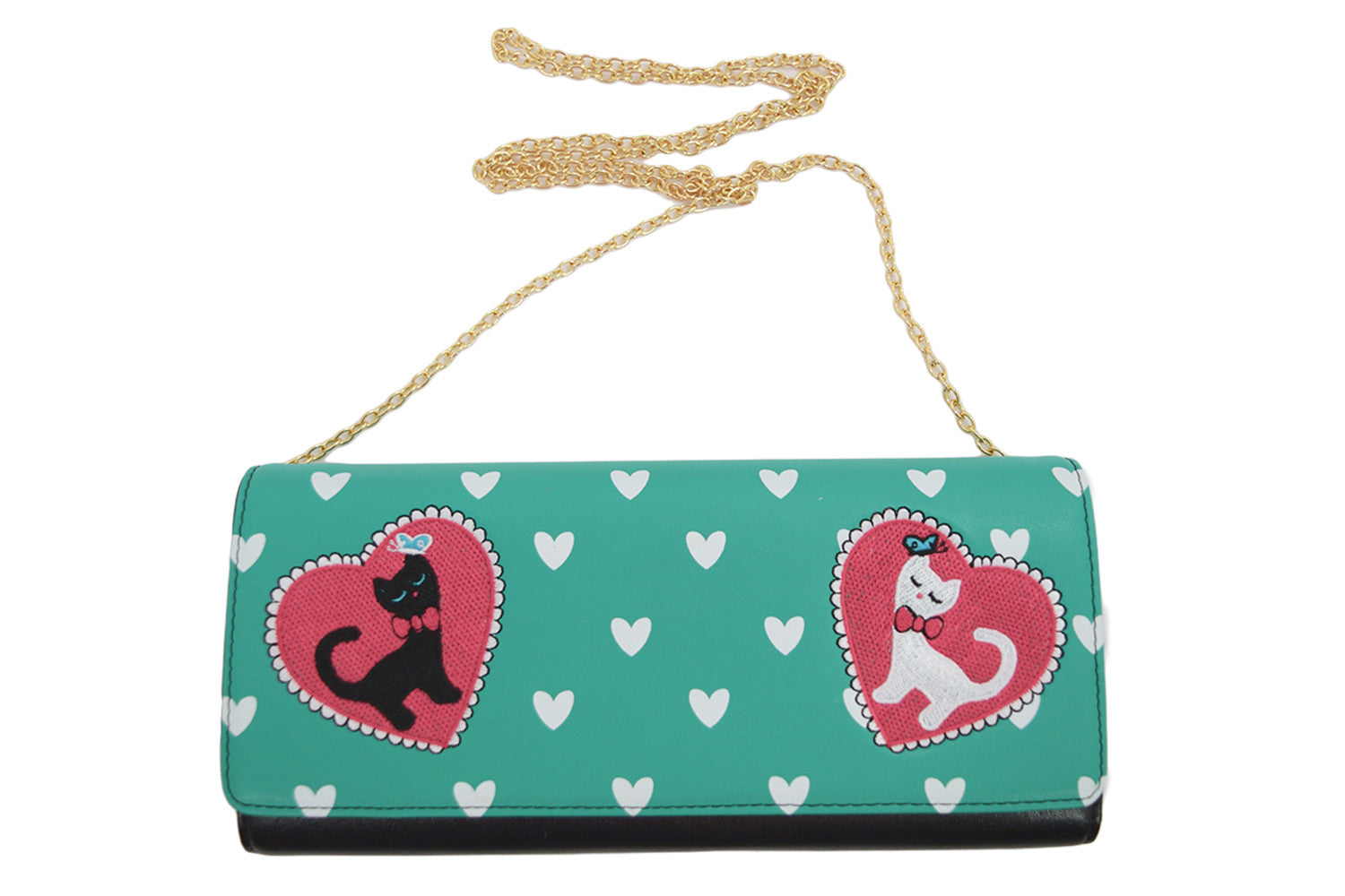 Accessories Mint green 60's Retro Kitty Love Large Mint Green Clutch Wallet Crossbody Purse