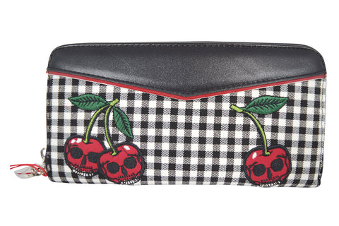 Accessories Dancing Days Rockabilly Vintage Gingham Skull cherries Zip Around Wallet